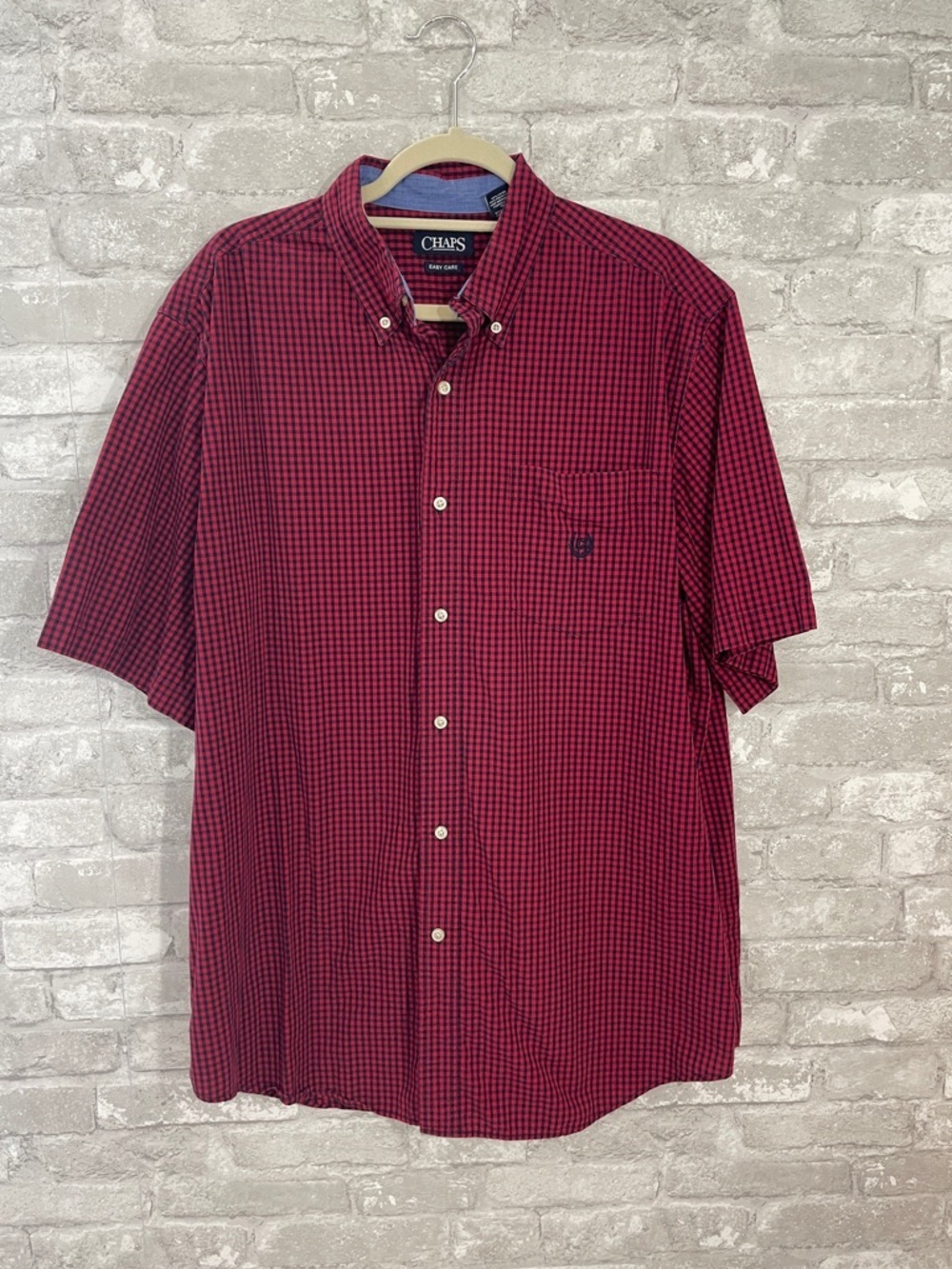 Chaps Red and Black Gingham Button-Down Shirt